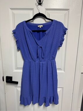 Kori Blue Ruffle Short Sleeve Tie-Front Dress